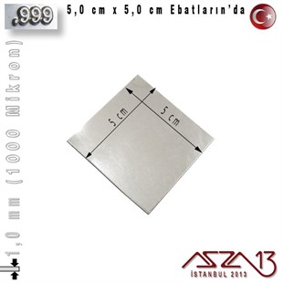 999 Ayar - 1,0 mm (1000 Mikron) Kalınlıkta Gümüş Plaka - 5,0 cm / 5,0 cm Ebatlarında