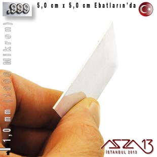 999 Ayar - 1,0 mm (1000 Mikron) Kalınlıkta Gümüş Plaka - 5,0 cm / 5,0 cm Ebatlarında