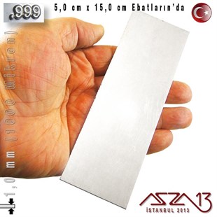 999 Ayar - 1,0 mm (1000 Mikron) Kalınlıkta Gümüş Plaka - 5,0 cm / 15,0 cm Ebatlarında