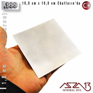 999 Ayar - 1,0 mm (1000 Mikron) Kalınlıkta Gümüş Plaka - 10,0 cm / 10,0 cm Ebatlarında