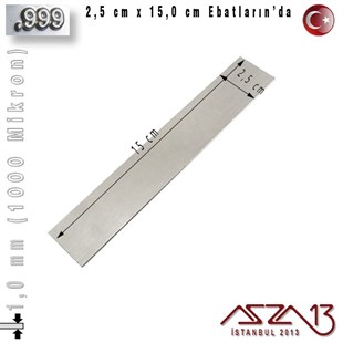 999 Ayar - 1,0 mm (1000 Mikron) Kalınlıkta Gümüş Plaka - 2,5 cm / 15,0 cm Ebatlarında