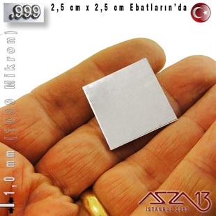 999 Ayar - 1,0 mm (1000 Mikron) Kalınlıkta Gümüş Plaka - 2,5 cm / 2,5 cm Ebatlarında
