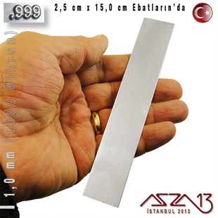 999 Ayar - 1,0 mm (1000 Mikron) Kalınlıkta Gümüş Plaka - 2,5 cm / 15,0 cm Ebatlarında