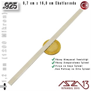 925 Ayar - 1,2 mm (1200 Mikron) Kalınlıkta Gümüş Şerit - 0,7 cm x 16,0 cm / Bileklik Yapımı İçin