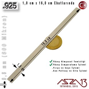 925 Ayar - 0,8 mm (800 Mikron) Kalınlıkta Gümüş Şerit - 1,0 cm x 16,0 cm / Bileklik Yapımı İçin