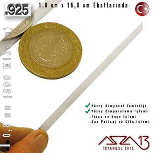 925 Ayar - 0,8 mm (800 Mikron) Kalınlıkta Gümüş Şerit - 1,0 cm x 16,0 cm / Bileklik Yapımı İçin