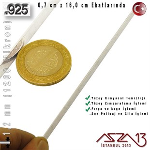 925 Ayar - 1,2 mm (1200 Mikron) Kalınlıkta Gümüş Şerit - 0,7 cm x 16,0 cm / Bileklik Yapımı İçin