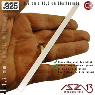 925 Ayar - 1,2 mm (1200 Mikron) Kalınlıkta Gümüş Şerit - 0,7 cm x 16,0 cm / Bileklik Yapımı İçin