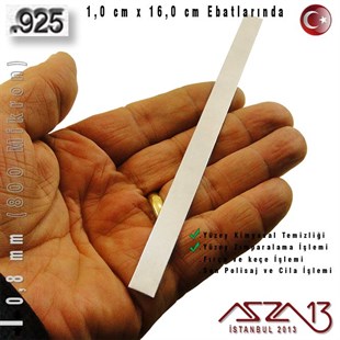 925 Ayar - 0,8 mm (800 Mikron) Kalınlıkta Gümüş Şerit - 1,0 cm x 16,0 cm / Bileklik Yapımı İçin