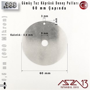 999 Ayar - 0,6 mm (600 Mikron)  Gümüş Pul - 60 mm - Yuvarlak