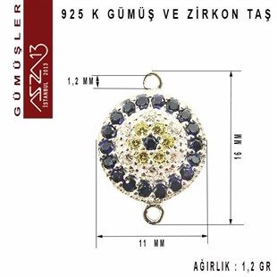 925 K Gümüşve Zirkon Taşlı Yuvarlak Nazarlık / Paket İçeriği 1 Adet