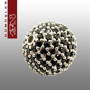 925 K Gümüş Jet Taşlı, 12 mm Top Boncuk / Paket İçeriği 1 Adet