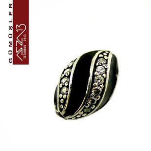 925 K Gümüş Kristal Taşlı, Siyah Mineli Oval 9x13 mm Tespih Boncuk / Paket İçeriği 1 Adet