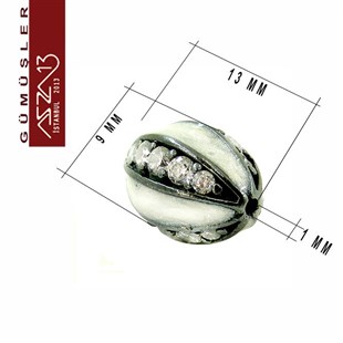 925 K Gümüş Kristal Taşlı, Beyaz Mineli Oval 9x13 mm Tespih Boncuk / Paket İçeriği 1 Adet