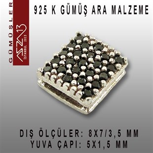 925 K Gümüş, Kare,Taşlı Ara Malzeme / Paket İçeriği 1 Adet