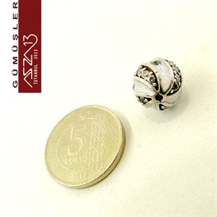 925 K Gümüş Kristal Taşlı, Beyaz Nazar Mineli Yuvarlak 10 mm Tespih Boncuk / Paket İçeriği 1 Adet