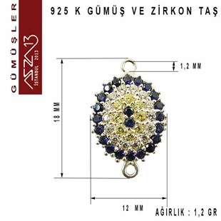 925 K Gümüşve Zirkon Taşlı Oval Nazarlık / Paket İçeriği 1 Adet