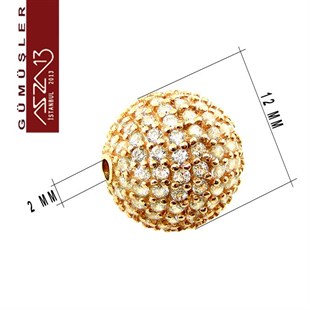 925 K Gümüş Kristal Taşlı, Rose Altın Kaplamalı 12 mm Top Boncuk / Paket İçeriği 1 Adet