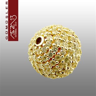 925 K Gümüş Kristal Taşlı, Altın Kaplamalı 12 mm Top Boncuk / Paket İçeriği 1 Adet