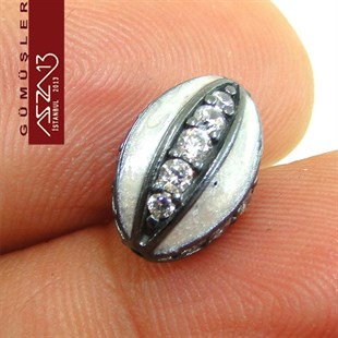 925 K Gümüş Kristal Taşlı, Beyaz Mineli Oval 9x13 mm Tespih Boncuk / Paket İçeriği 1 Adet