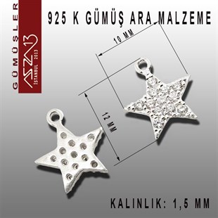 925 K Gümüş, Yıldız,Taşlı Ara Malzeme / Paket İçeriği 1 Adet