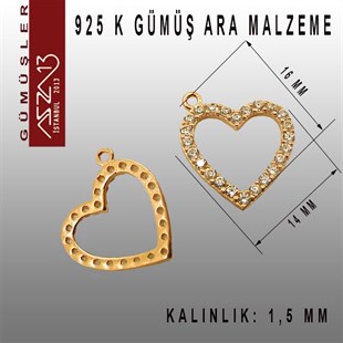 925 K Gümüş, Rose Altın Kaplama Kalp,Taşlı Ara Malzeme / Paket İçeriği 1 Adet