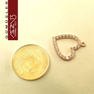 925 K Gümüş, Rose Altın Kaplama Kalp,Taşlı Ara Malzeme / Paket İçeriği 1 Adet