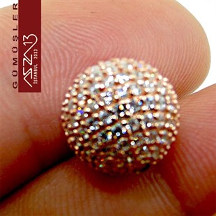 925 K Gümüş Kristal Taşlı, Rose Altın Kaplamalı 12 mm Top Boncuk / Paket İçeriği 1 Adet