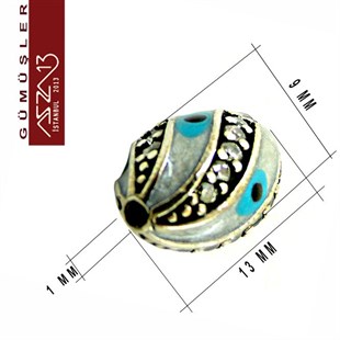 925 K Gümüş Kristal Taşlı, Beyaz Nazar Mineli Oval 9x13 mm Tespih Boncuk / Paket İçeriği 1 Adet