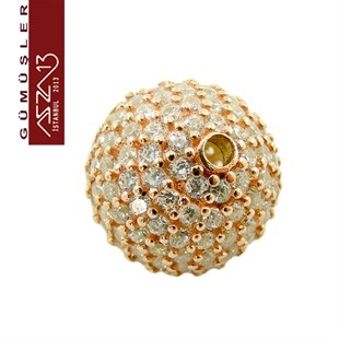 925 K Gümüş Kristal Taşlı, Rose Altın Kaplamalı 12 mm Top Boncuk / Paket İçeriği 1 Adet