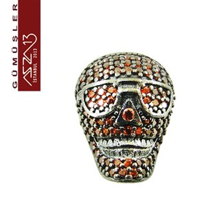 925 K Gümüş Kristal Taşlı, Siyah Rodajlı 9x17/13 mm Kurukafa Boncuk / Paket İçeriği 1 Adet