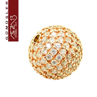 925 K Gümüş Kristal Taşlı, Rose Altın Kaplamalı 12 mm Top Boncuk / Paket İçeriği 1 Adet