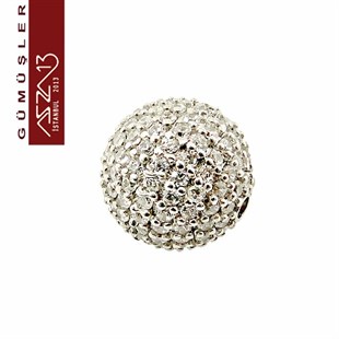 925 K Gümüş Kristal Taşlı, 12 mm Top Boncuk / Paket İçeriği 1 Adet