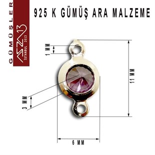 925 K Gümüş, Yuvarlak, Amethyst Zirkon Taşlı, Çift Kulplu Ara Malzeme / Paket İçeriği 3 Adet