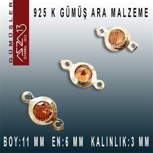 925 K Gümüş, Yuvarlak, Magma Zirkon Taşlı, Çift Kulplu Ara Malzeme / Paket İçeriği 3 Adet
