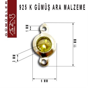 925 K Gümüş, Yuvarlak, Olive Zirkon Taşlı, Çift Kulplu Ara Malzeme / Paket İçeriği 3 Adet