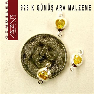 925 K Gümüş, Kalp, Topaz Zirkon Taşlı, Çift Kulplu Ara Malzeme / Paket İçeriği 3 Adet