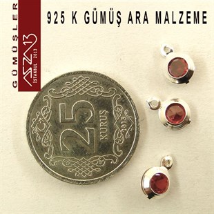 925 K Gümüş, Yuvarlak, Siam Zirkon Taşlı, Tek Kulplu Ara Malzeme / Paket İçeriği 3 Adet