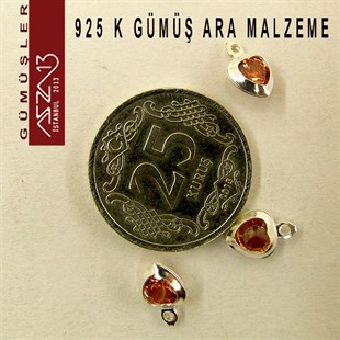925 K Gümüş, Kalp, Magma Zirkon Taşlı, Tek Kulplu Ara Malzeme / Paket İçeriği 3 Adet