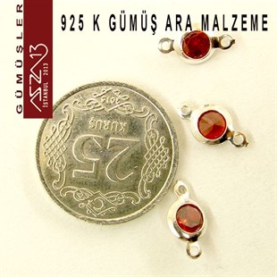 925 K Gümüş, Yuvarlak, Siam Zirkon Taşlı, Çift Kulplu Ara Malzeme / Paket İçeriği 3 Adet