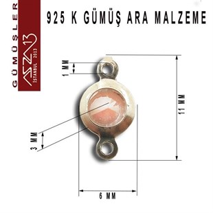 925 K Gümüş, Yuvarlak, Rose Zirkon Taşlı, Çift Kulplu Ara Malzeme / Paket İçeriği 3 Adet