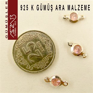 925 K Gümüş, Yuvarlak, Rose Zirkon Taşlı, Çift Kulplu Ara Malzeme / Paket İçeriği 3 Adet