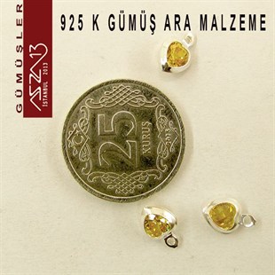 925 K Gümüş, Kalp, Topaz Zirkon Taşlı, Tek Kulplu Ara Malzeme / Paket İçeriği 3 Adet