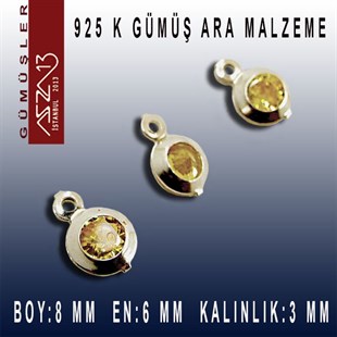 925 K Gümüş, Yuvarlak, Topaz Zirkon Taşlı, Tek Kulplu Ara Malzeme / Paket İçeriği 3 Adet