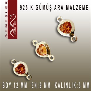 925 K Gümüş, Kalp, Magma Zirkon Taşlı, Çift Kulplu Ara Malzeme / Paket İçeriği 3 Adet