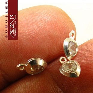 925 K Gümüş, Kalp, Crystal Zirkon Taşlı, Tek Kulplu Ara Malzeme / Paket İçeriği 3 Adet