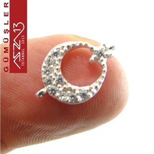 925 K Gümüş  Zirkon Taşlı Ay Yıldız  Formlu Ara Parça / Paket İçeriği 1 Adet