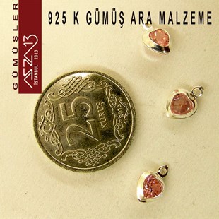 925 K Gümüş, Kalp, Rose Zirkon Taşlı, Tek Kulplu Ara Malzeme / Paket İçeriği 3 Adet