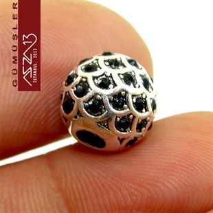 925 K Gümüş Jet Kristal Taşlı,11 mm Top Boncuk / Paket İçeriği 1 Adet