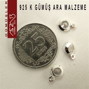 925 K Gümüş, Yuvarlak, Crystal Zirkon Taşlı, Tek Kulplu Ara Malzeme / Paket İçeriği 3 Adet